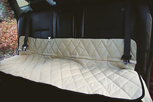 Plush Paws ProductsPremium Just Bench Car Seat Protector | Diamond Stitching | Washable & Waterproof Bench Seat Dog Cover Car, Truck, & SUV | Nonslip, Tear Resistant Pet Seat Cover | Tan