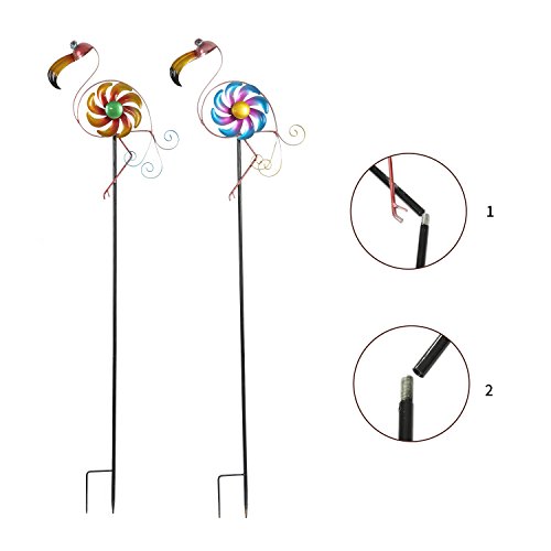 CEDAR HOME Wind Spinner Sculpture Garden Stake Outdoor Cute Metal Stick Art Ornament Figurine Decpr for Lawn Yard Patio by, 10.75" W x 2.25" D x 49.5" H, 2 Set, Flamingo - Thumbnail 5