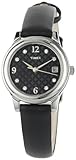Timex Women's T2N450 Elevated Classics Swarovski Crystals Black Leather Strap Watch