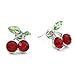 Green Leaf Red Fruit Cherry Stud Post Earrings Fashion Jewelry