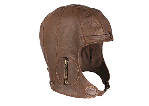 WWII Replica Vintage Brown Leather Aviator Pilot Helmet Cap XL/2XL