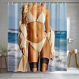 AopGlyvyr Sexy Woman Shower Curtain Bikini Girl