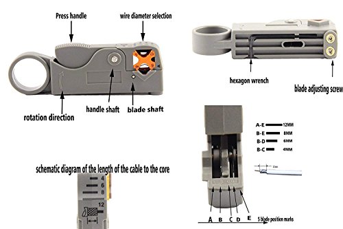 Coax Crimper Tool Kit Coaxial Compression Stripping Tool Cable Wire Stripper with 20 PCS F Male and 10 PCS Female to Female RG6 Connectors - Thumbnail 4
