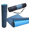 Yogamat Sportmat Anti-Slip Afwasbaar 8mm Dikte Tweekleurig Spreuk Tas Draagriem, Maat:61×183 cm, Kleur:Donkerblauw Blauw