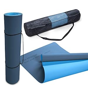 Yogamat Sportmat Anti-Slip Afwasbaar 8mm Dikte Tweekleurig Spreuk Tas Draagriem, Maat:61×183 cm, Kleur:Donkerblauw Blauw