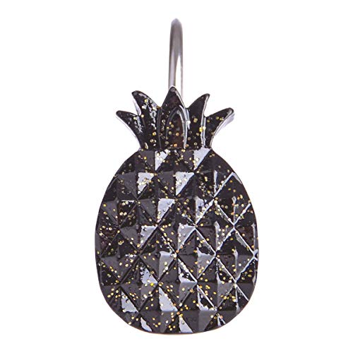 Dimaka Pineapple Shower Curtain Hooks Bling,12PCS of Set Decorative Rust-Proof Resin Stainless Steel Black Pineapple Shower Hooks Rings for Bathroom,Bedroom,Baby Room Decor(Black Pineapple)