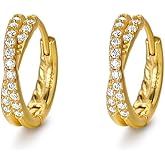 DIAMANTIO 18K Gold Plated Huggie Hoop Earrings with Cubic Zirconia – Sparkling Small Hoop Earrings for Women