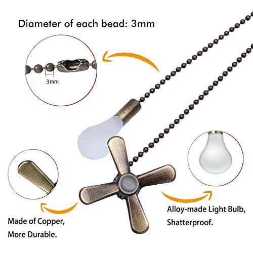 Fan Pull Chain Set - 13.6 Inches 3mm Diameter Beaded Ball Ceiling Fan Pulls Set with Connector Including Light & Fan Pulls, Silver