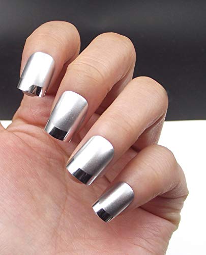 Fake Nails False Nail Design Pretty Nail Designs Matte White with Silver Fake Nails