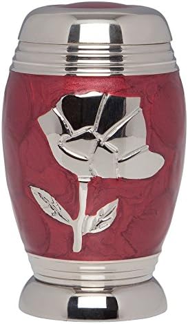Liliane Memorials Shiny Red Mini Keepsake Urn with Silver Rose • Miniature Funeral Cremation Urn fits Small Amount of Ashes • Talia Keepsake Blue Model • 2.75 inches Tall