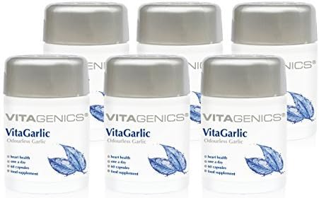 VitaGarlic from Vitagenics. 6 x 60 capsules. Odourless garlic - to support the heart, circulation and immunity by Vitagenics