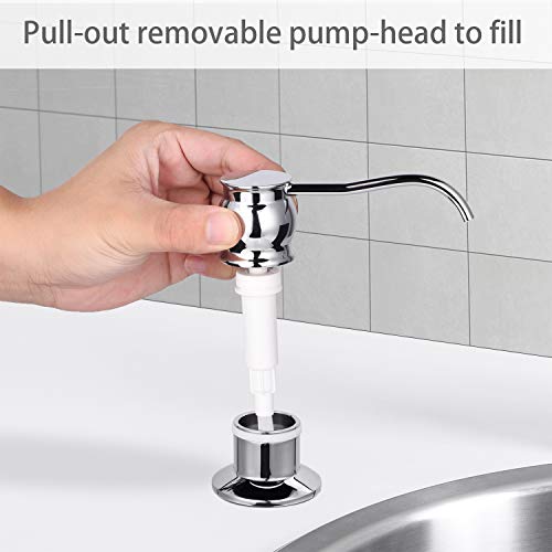 Samodra Kitchen Sink Soap/Lotion Dispenser, Brass Pump Head Chrome Finish 17 OZ Bottle Built in Design Refill from the Top for Granite Thick Deck Installs