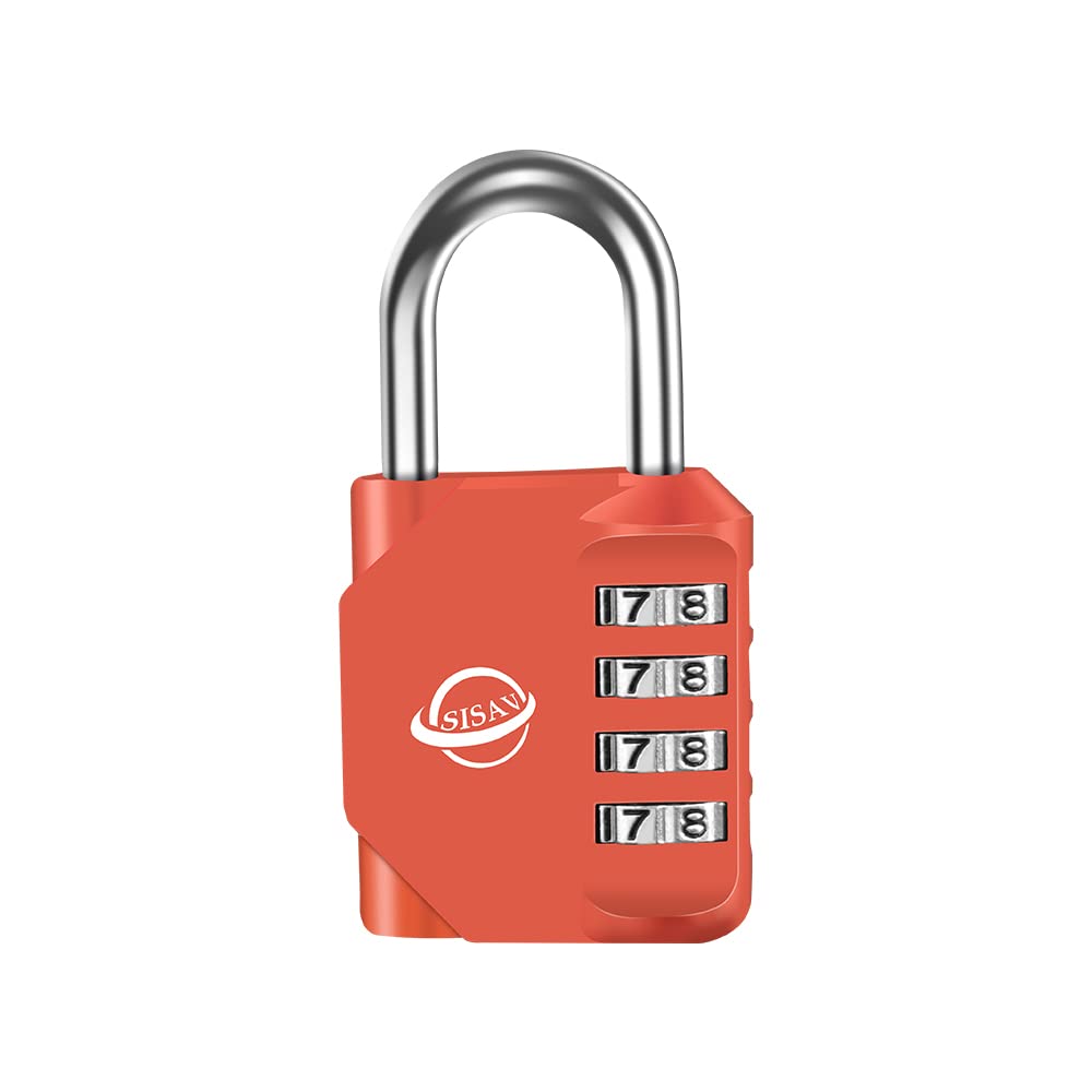 SISAV 4 Digit Combination Lock,Gym Padlock,Outdoor Combination Padlock,Suitable for School Lockers,Tool Boxes,Fences,Gate(Orange Red 1Pack)
