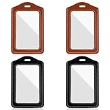 4PCS Leather ID Badge Holder with Double-Sided