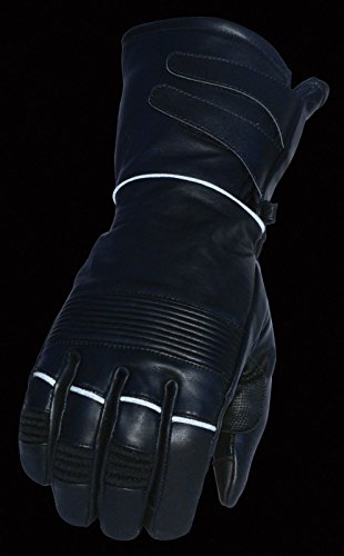 Men's Motorcycle Ultra Long Soft Leather blk wide cuff Reflective Lined Gloves (2XL Regular)