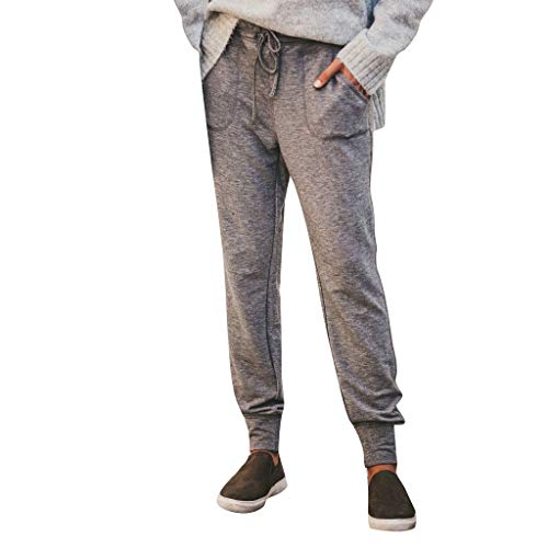 WUAI-Women Pants Capri Casual Cropped Trousers Elastic Waist Paper Bag Pants with Pockets (Grey,X-Large)