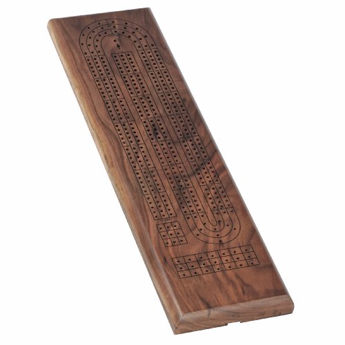 Classic Cribbage Set - Solid Walnut Wood Continuous 3 Track Board with Metal Pegs