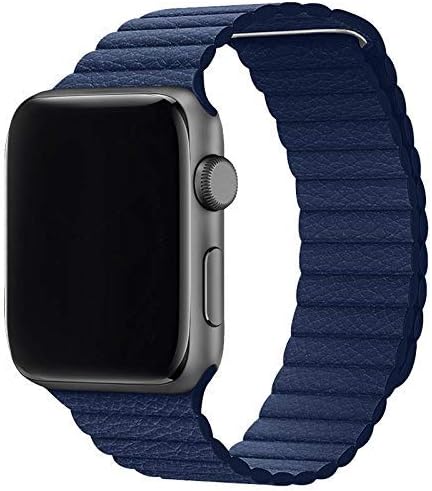 Midkart® Matte Dark Navy Blue Leather Loop Strap for Apple Watch 42mm / 44mm (Both Have Same Fit) Magnetic Belt for Series 1/2 / 3/4 / 5