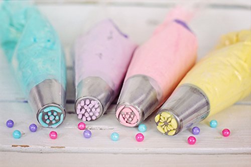 Russian Piping Tips Set - Cake Decorating Supplies Kit - 13 Icing Nozzles (Unique Flowers), 11 Pastry Bags for Frosting, and Tri-Color Coupler + Gift Box