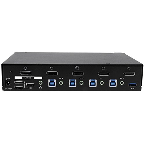 StarTech.com 4-Port DisplayPort KVM Switch with Built-in USB 3.0 Hub for Peripherals - 4K (SV431DPU3A2)