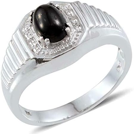 Black Star Diopside, Diamond Solitaire Ring Platinum 925 Sterling Silver Size 10 DS-195