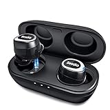 True Wireless Earbuds, [2019 upgrade] BesDio Bluetooth 5.0 Earphones with Ear Hook: Deep Bass Stereo Sound, Button Control, Dual Built-in Mic, Waterproof and Sweat-proof, 4 Hours Play time & 25H Exten