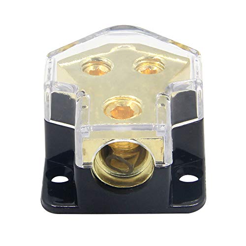 RKURCK 2 Way Power Distribution Block, 0/2/4 AWG Gauge in, 4/8/10 Gauge Out, Car Audio Stereo Amp Distribution Connecting Block for Audio Splitter (2Way) - Thumbnail 2