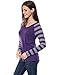 Allegra K Women's Striped T-Shirt Color Block Long Raglan Sleeve V Neck Baseball Tee Shirt Top Medium Purple
