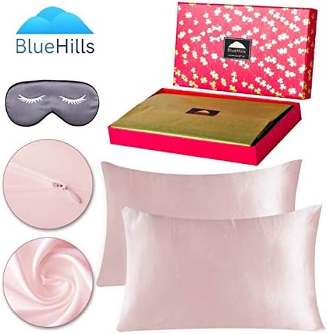 BlueHills 22 Momme 100% Pure Mulberry Natural Soft Both Sides Silk Pillowcase for Hair and Skin Hidden Zipper Silk Pillow Case (22 Momme Gift Pack 3 Piece King, Dusty Rose)