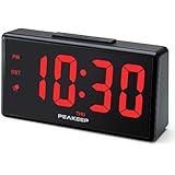 PEAKEEP Large Digital Alarm Clock with USB Charger and Nightlight, Dimmers, Big 1 3/4 inches Digits, High Low Loud Alarm Volume, Day, DST, AC Powered for Bedrooms Bedside (Red Digits)