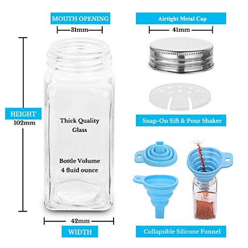 Aozita 24 Pcs Glass Spice Jars/Bottles 4oz Empty Square Spice