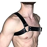 TOPFUR Men's Adjustable Leather Body Chest Half Harness Belt High Elastic(005,black5)