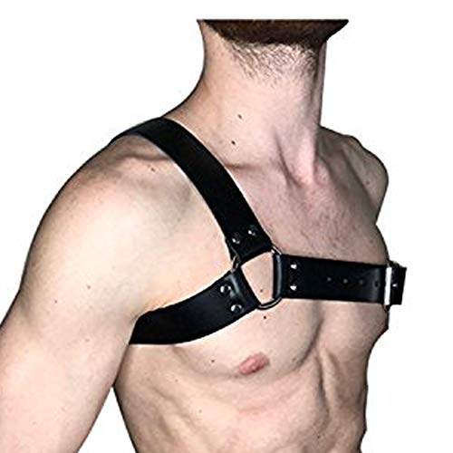 TOPFUR Men's Adjustable Leather Body Chest Half Harness Belt High Elastic(005,black5)