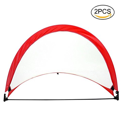 Firlar Portable Mini Soccer Goals, Set of 2 Football Goals Post Ball Net for Children Kids Toddler, with Carry Bag Great for Outdoor and Indoor Sports, 82 x 48 x 48cm (Red)