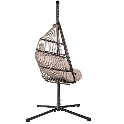 Barton Premium Egg Chair Egg Style Hanging Chair Beige w/Deep Cushion Soft Relaxing Luxury Outdoor Indoor Patio Bedroom Hanging Swinging