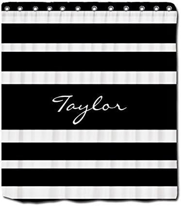 YYT Custom Shower Curtains Black White Striped Monogram Name Custom Elegant Shower Curtain 66"X72"