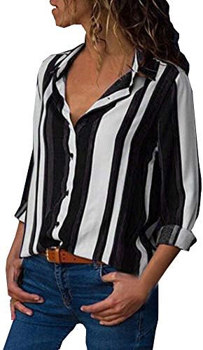Blouses For Womens，Clearance Sale！！Farjing Womens Casual Long Sleeve Color Block Stripe Button T Shirts Tops Blouse