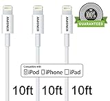 Amoner Durable-Series 10ft 8 Pin USB Charging Cable Syncing Cord, 3 Piece - White