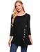 Womens Scoop Neck Loose Blouse 3/4 Sleeve Asymmetrical Button Design Tunic Tops (XXL, Black)