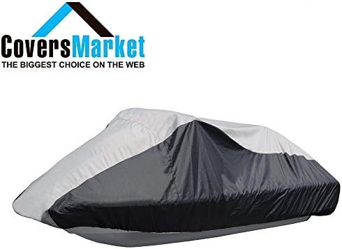 CoversMarket PWC Cover Universal Trailerable, Personal Watercraft Cover, Jet Ski Cover Trailerable, All-Weather Protection, Havy Duty 600 Denier Polyester, Color Gray-Black, Size 116'-135'L