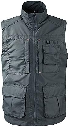 Nyfashioncity Mens Casual Multi Pockets Travel Fishing Hunting Work Outdoor Vest 10R (Gray, M Plus)