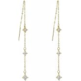Dangle Earrings for Women Gold Threader Earring with Cubic Zirconia Hypoallergenic Dangly Drop Chain Earrings for Wedding Jewelry