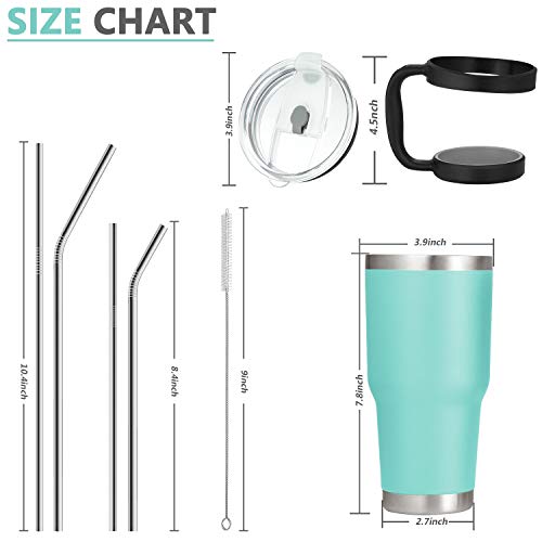 30oz Tumbler, 2 Packs Stainless Steel Double Wall Vacuum Insulated Tumbler Travel Mug With 8Pcs Reusable Straw, 2Pcs Slider Lid, 2Pcs Cleaning Brush, 2Pcs Handles (Black + Green) - Thumbnail 5