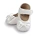Weixinbuy Baby Girls PU Leather Princess Mary Jane Shoes Soft Sole Bowknot Shoes, White, 6-12 Months/4.92inch