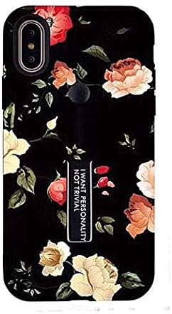 Diniiko iPhone Red Flower Case Finger Grip, 3D Embossed Flowers Design Rugged Shockproof Slim Fit Dual Layer Finger Ring Loop Strap Case for iPhone Apple (iPhone Xs Max)