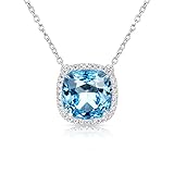 Alantyer Birthstone Necklace Made with Square Swarovski Crystal for Women and Girls,Aquamarine (March Birthstone)