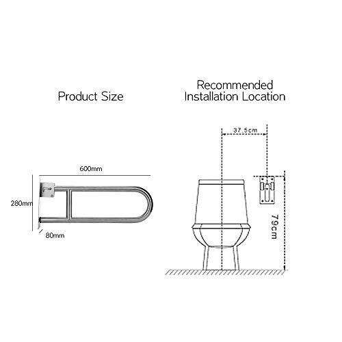 Handicap Grab Bars for Bathroom Toilet Flip Up Grab Safety Bars for Elderly Handicap Shower Stainless Steel Grab Bar Handrails Support Safety Rails Shower Hand Rail Folding Assist Grip Bar - Thumbnail 2