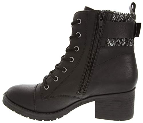 Sugar Women's Women's Kiki Block Heel Lace Up Low Shaft Ankle Combat Boot with O Ring Buckle Black w/Sweater 7.5 - Thumbnail 3