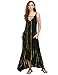 MakeMeChic Women's Boho Maxi Short Sleeve Split Pockets Tie Dye Long Dress Black and Gold L