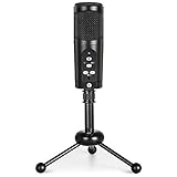 1byone USB Microphone with tripod, Mute Button, LED indicator, audio out volume up/down control, compatible with Windows/MacOS/Linux, Cardioid or Omni-directional Condenser USB Microphone